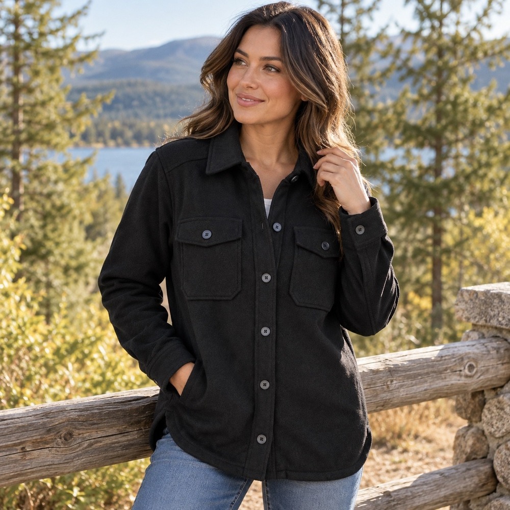 Magellan Outdoors Women Black Boyfriend Fit Fleece Shirt Jacket Shacket Size M